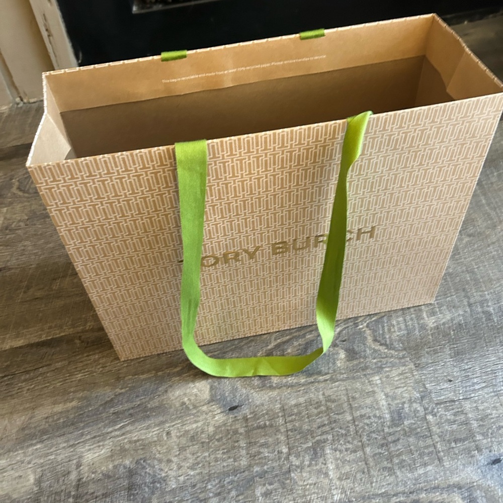 Tory Burch Tan Bag with Green Handles